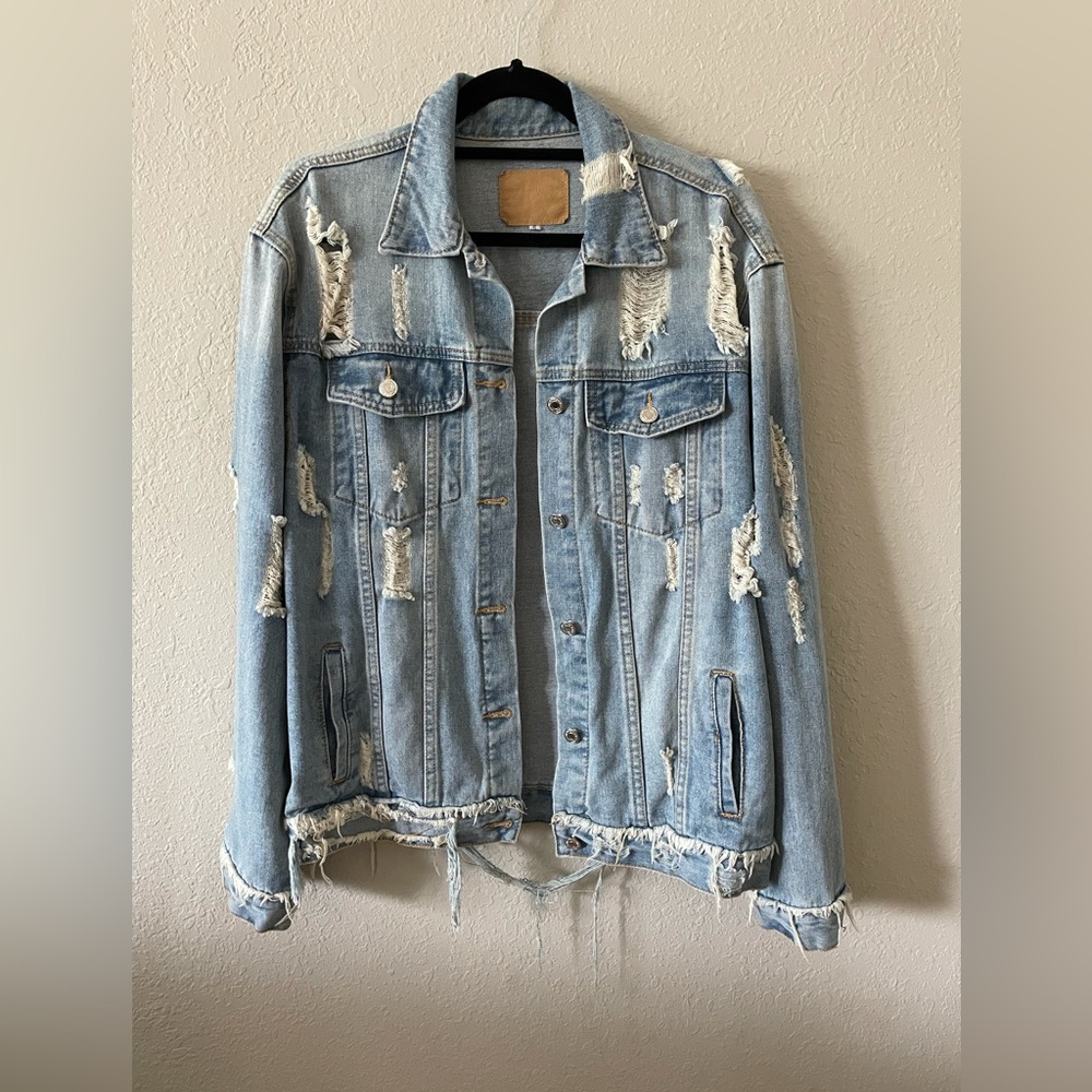 Shein oversized Distressed Denim Jacket